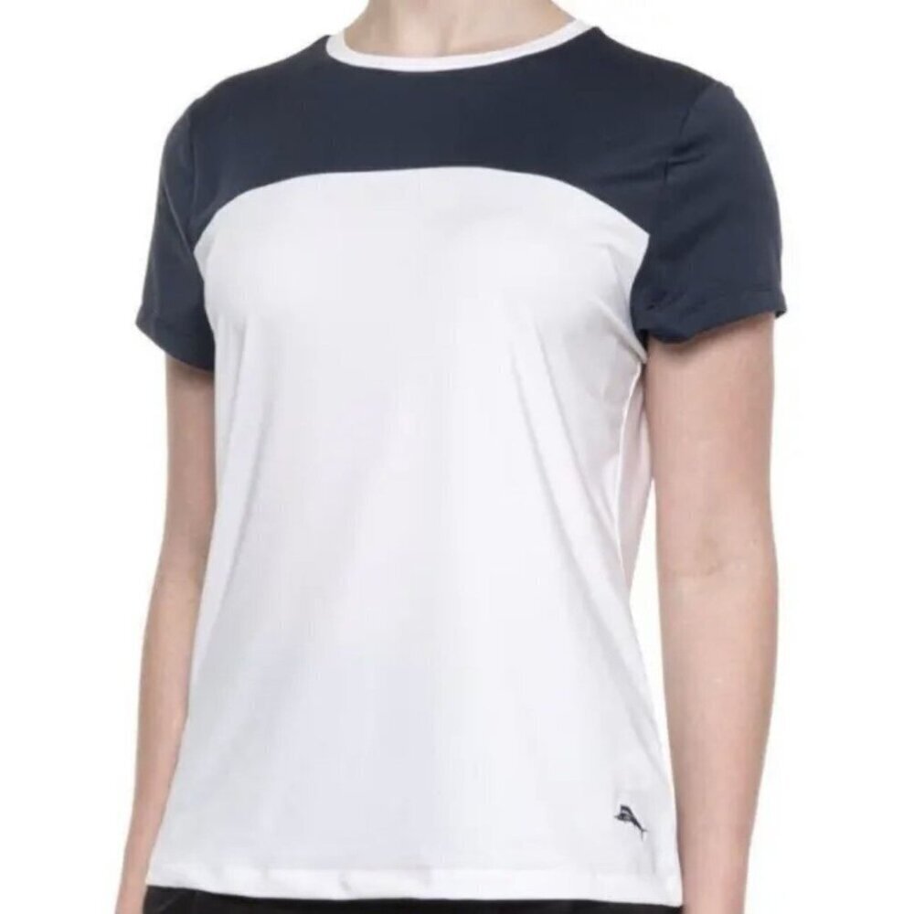 Tommy Bahama Women's White Navy Golf Top Size L Quick Dry UPF 50 Tennis Tee NWT